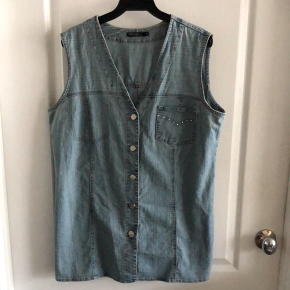 Crazy Line Jeans Vest Jacket Woman's Light Blue Wash Sz.M - Picture 1 of 8